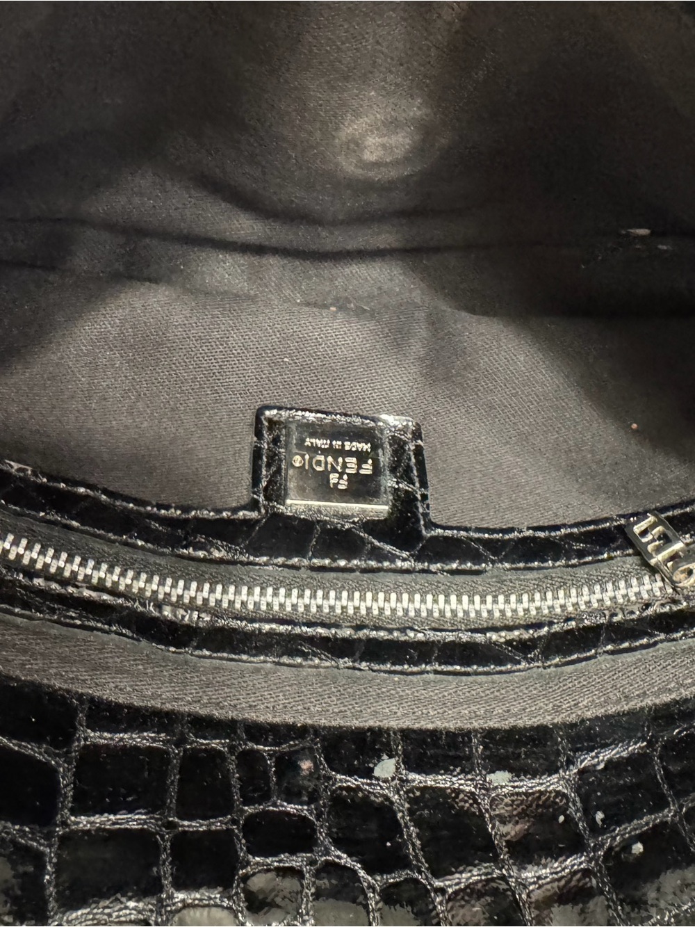 Vintage Fendi Black Crocodile Baguette Shoulder Bag with Silver Buckle - Picture 10 of 13